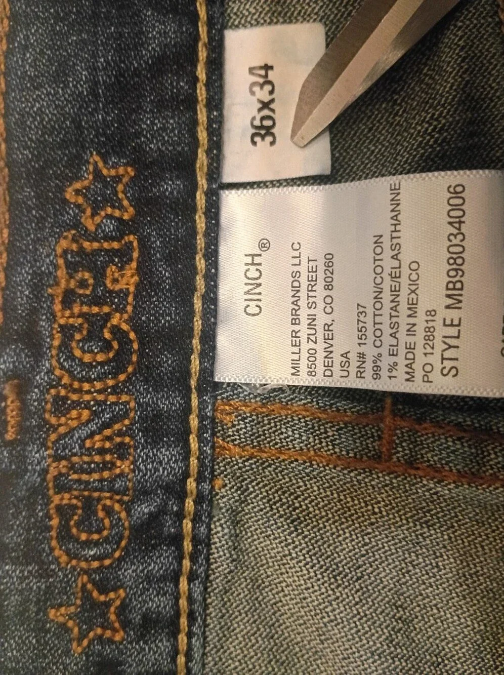 Cinch Men's Silver Label Straight Jeans Performance Stretch Sz 36/34